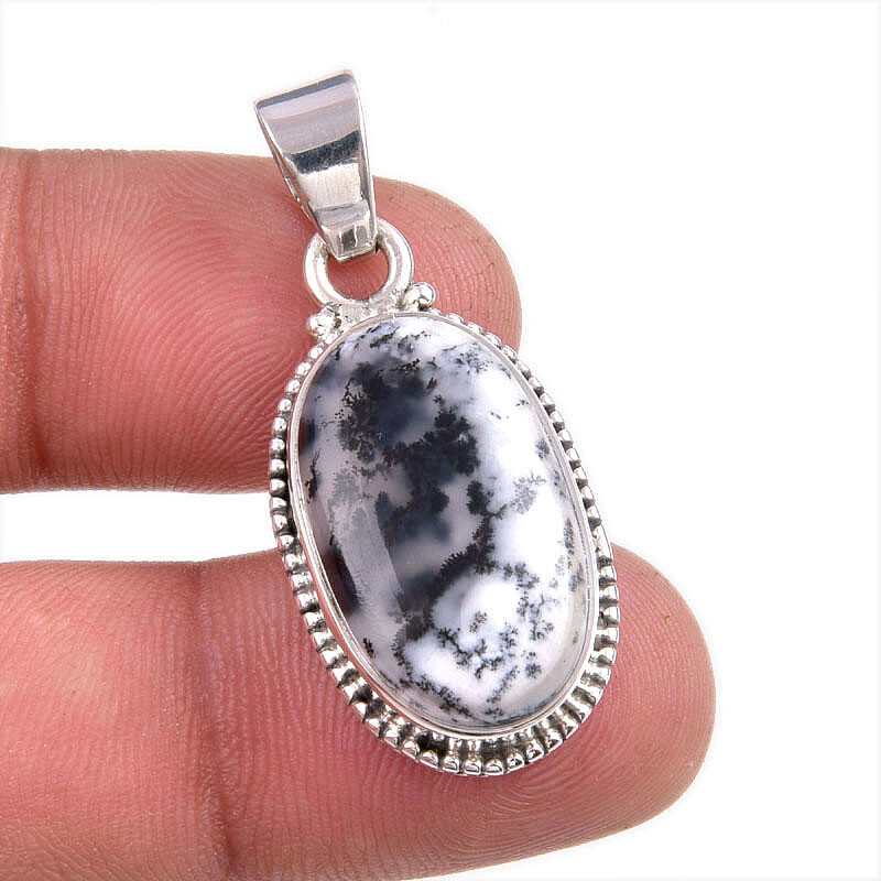 Natural Dendrite Opal Gemstone 925 Solid Sterling Silver Gift Pendant 1.5