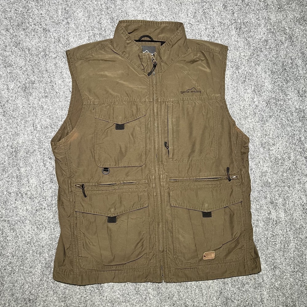Eddie Bauer Mens XL Brown Multi Pocket Lightweight Utility Vest Fishing Hiking
