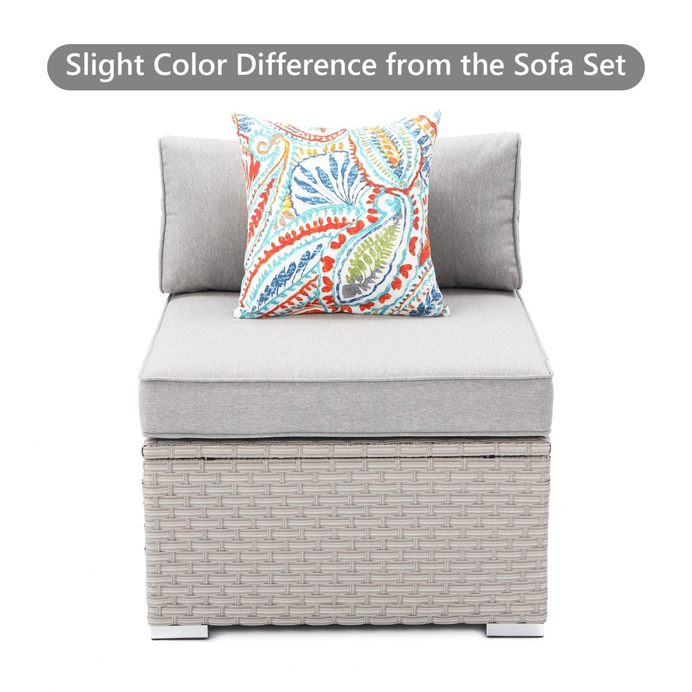 COSIEST PE Wicker Outdoor Armless Chair with Pillow Light Grey