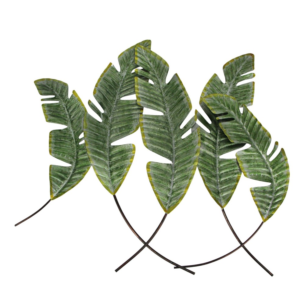 27 Inch Metal Tropical Leaf Wall Hanging Sculpture Coastal Plant Art Home Decor
