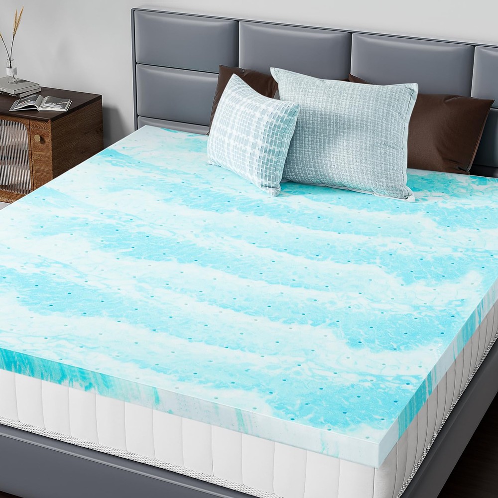 Memory Foam Mattress Topper Queen, 2 Inch Thick Gel Infused Bed Toppers for Q...