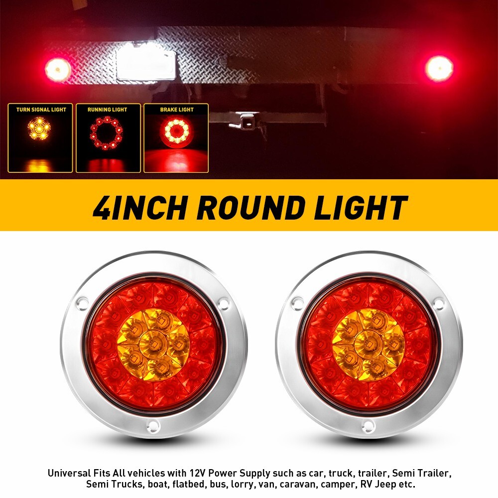 2X 4-Inch Red Amber 16-LED Signal Tail Lights for Lorry Caravan Bus Camper
