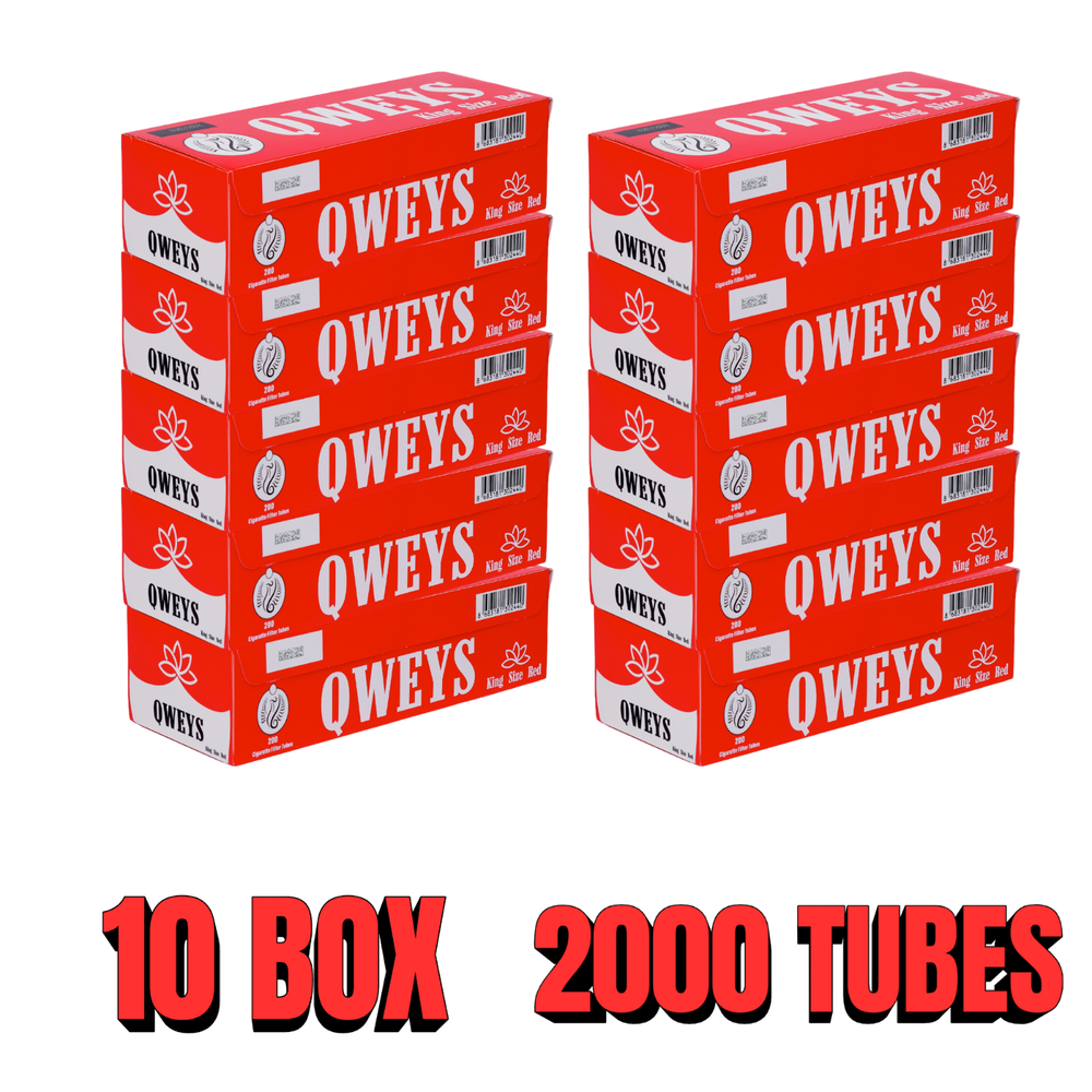 Cigarette Tubes King Size 10 Box of 200 Ct QWEYS RED