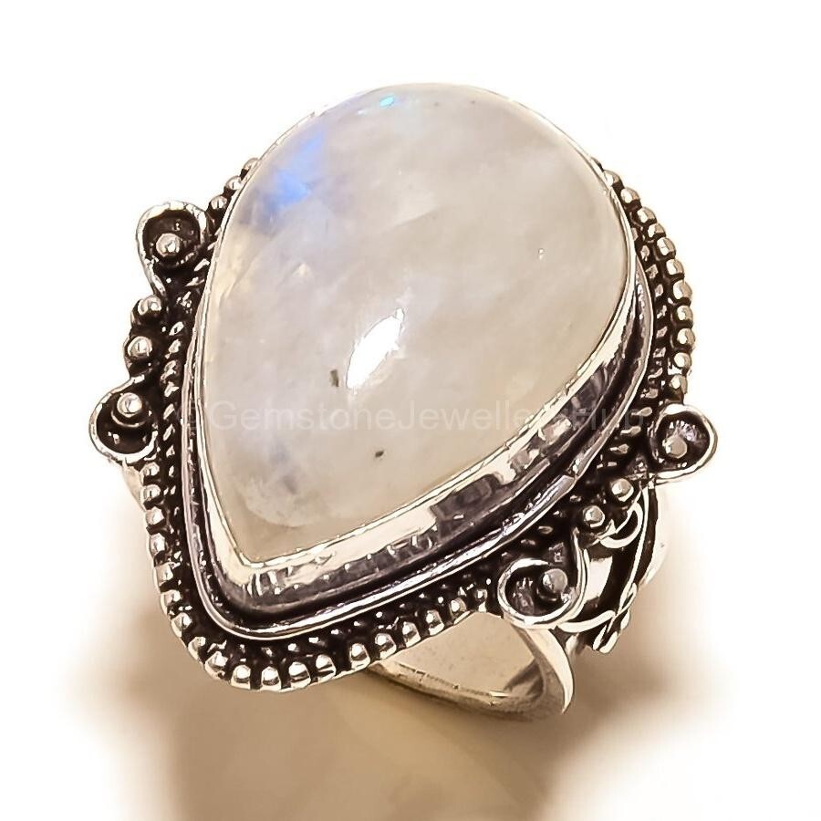Christmas Sale Rainbow Moonstone Stone 925 Sterling Silver Wife Band Ring US 7-image