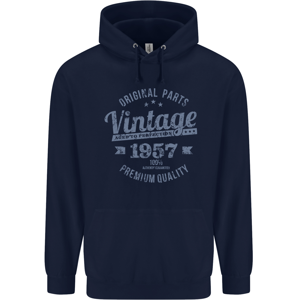 Vintage Year 68th Birthday 1957 Mens 80% Cotton Hoodie Navy Blue
