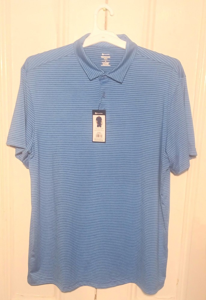 MEMBERS MARK Men's Striped Golf Shirt | U.S Size XL | Short Sleeve | Blue-image