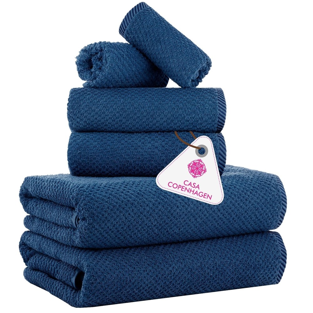 6-Piece Navy Blue Popcorn Towel Set - 600 GSM, 2 Bath & 2 Hand Towels