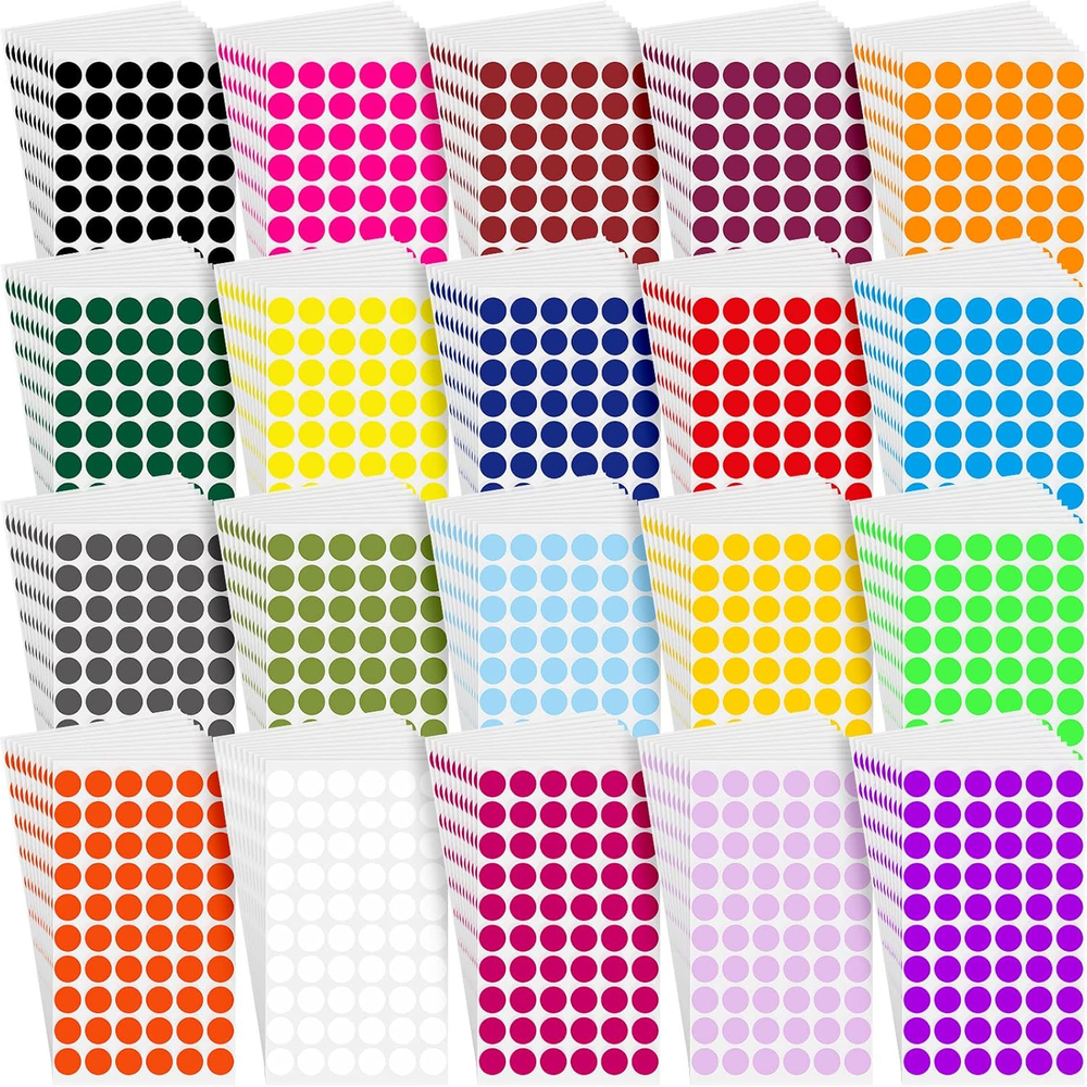 12000 Pcs 1/2 Inch round Color Circle Dot Sticker Label 20 Assorted Colors Circl