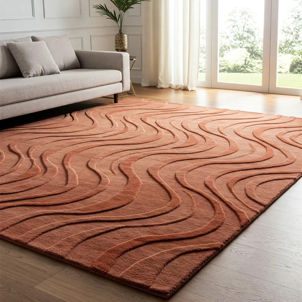 Color Rust Orange Modern Abstract Hand-Tufted Nz Wool Handmade Area Carpet Rug