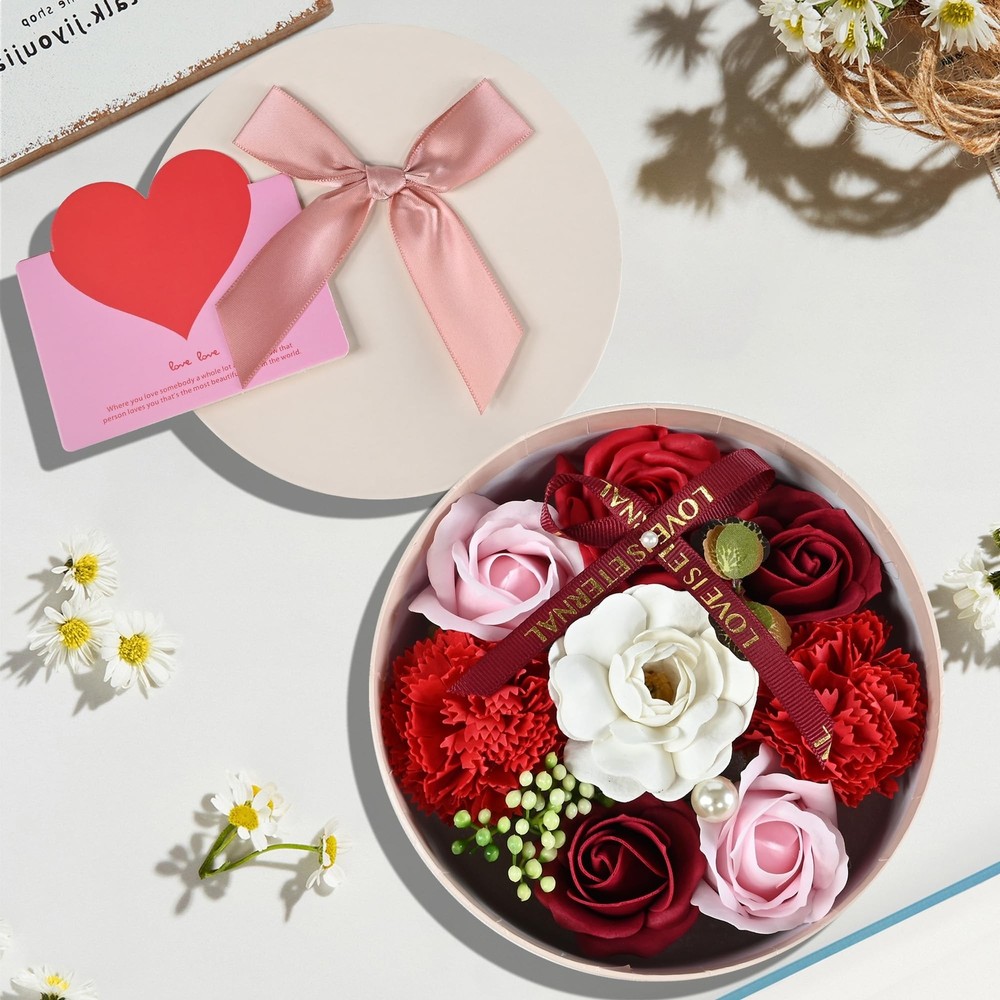 Red Fancy Soaps for Women Gift, Silk Flowers, Flower Soap Set in Gift Box Val...