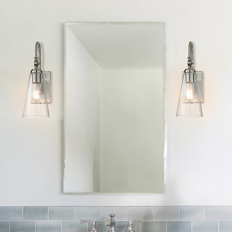 Adjustable Single Sconce Wall Vanity Light Featuring Seeded Glass Design