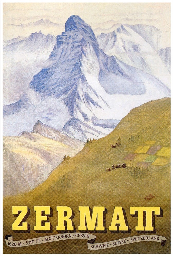 Zermatt Matterhorn Cervin Switzerland Mountains Vintage Travel Poster Print