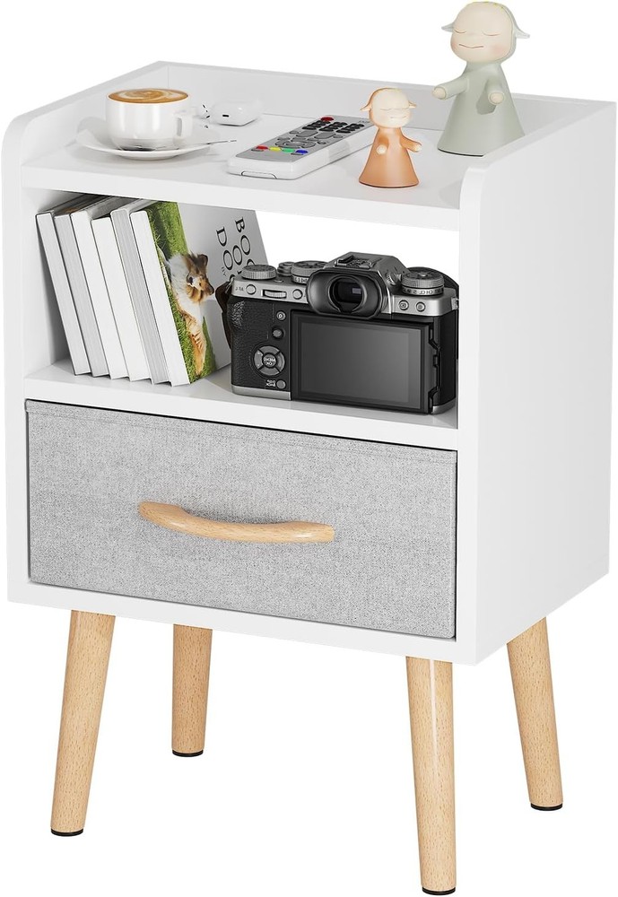 LUCKNOCK White Mid Century Modern Nightstand with Drawer for Bedroom