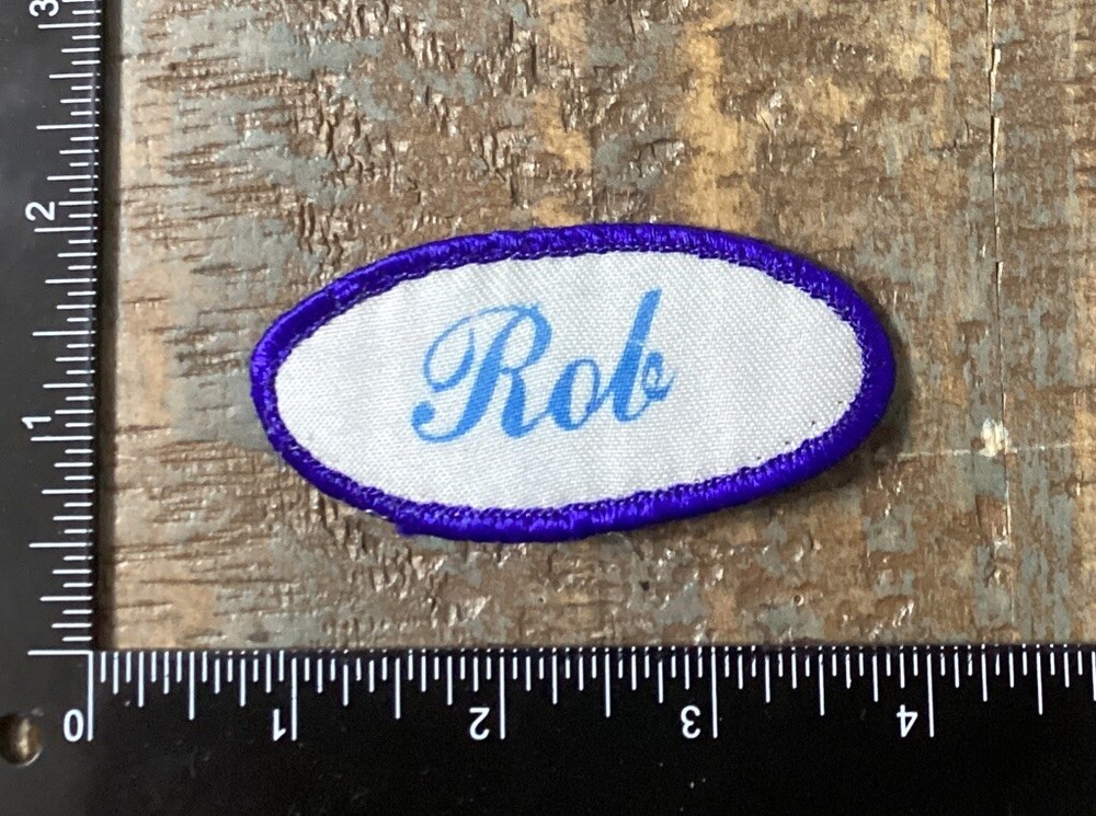 Vintage ROB Name Tag Work Shirt Job Uniform Printed Iron-On Patch Blue