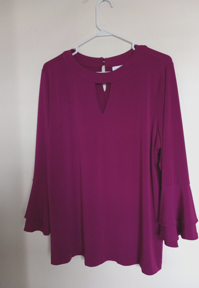 CHARTER CLUB Women's Autumn Berry Ruffled Bell Sleeve Top Blouse Shirt Size XL