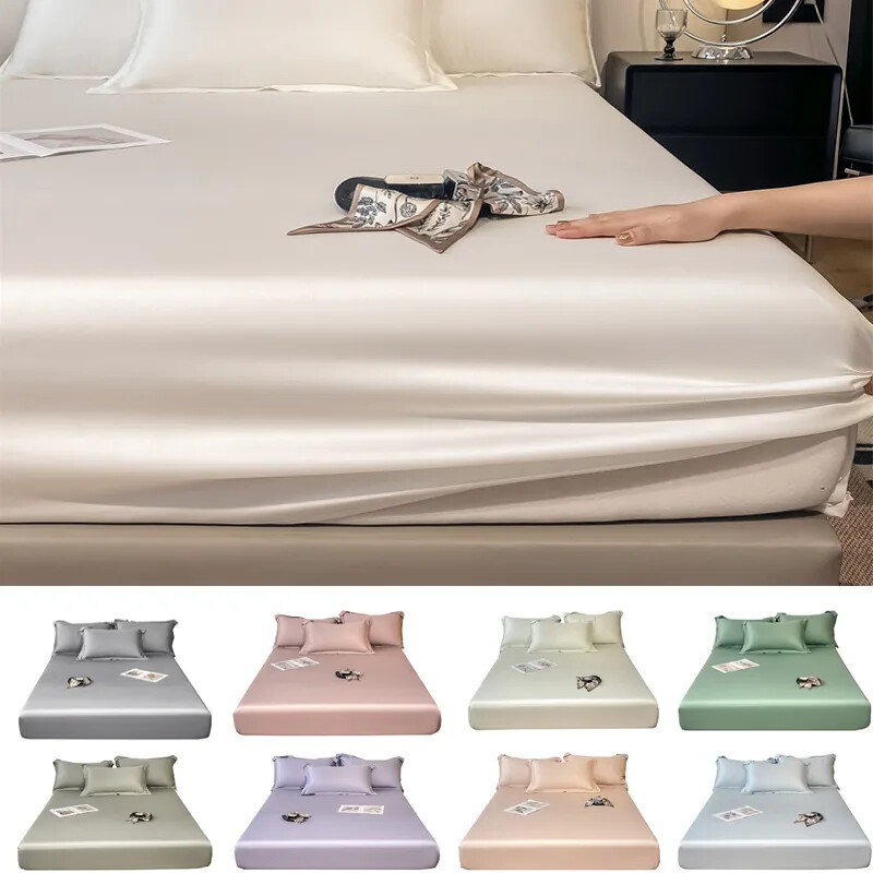3pcs Anti-Slip Fitted Mattress Protector Cover with Pillowcase Bedsheet Set