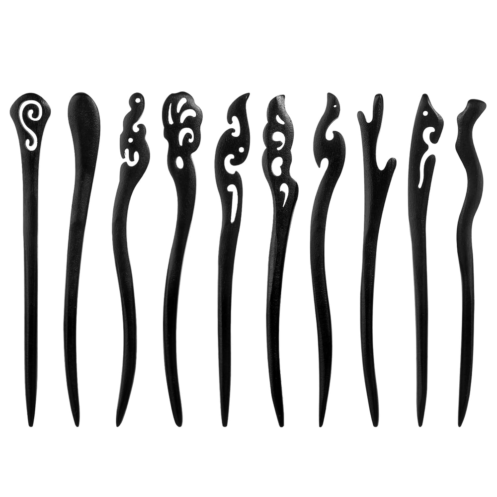 10 Pcs Wooden Hair Sticks - Chinese & Japanese Style Hair Chopsticks for Bun or Updo