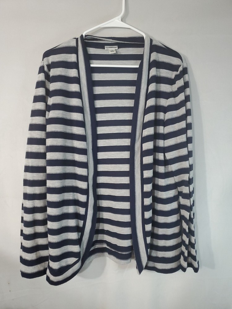 Croft & Barrow Cardigan Sweater Women's Size Large Black Gray Striped Open Front