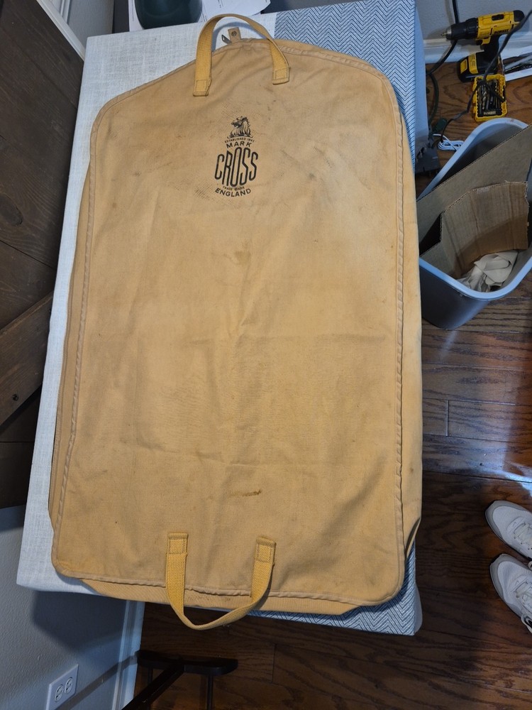 Vintage Mark Cross England Canvas Tan Beige Garment Clothes Travel Bag