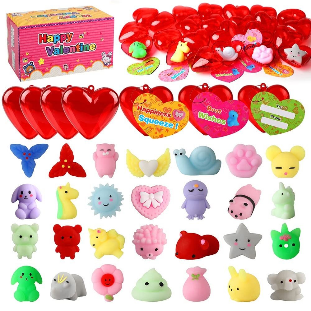 Valentines Gifts for Kids with 28-Piece Squishy Toy Set and Cards