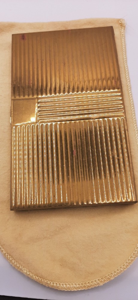 Vtg Volupte Goldtone Brass Cigarette Case W/Pouch Engraved 