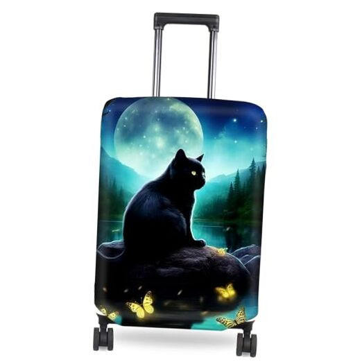 Travel Luggage Cover, Luggage Covers for L (for 26-28 inch Luggage) Night Cat