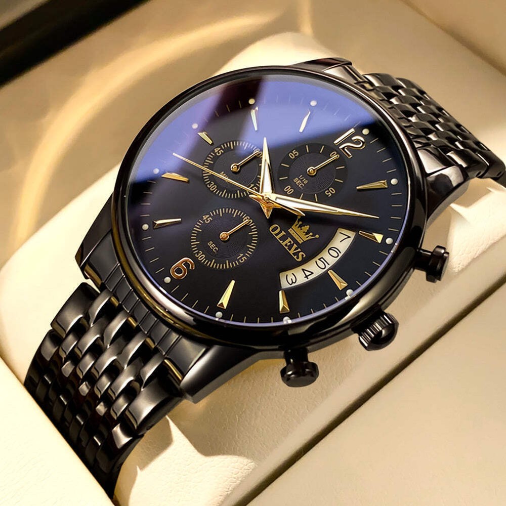 Men's Sport Quartz Watch with Large Dial, Steel Bracelet, 30M Water Resistant