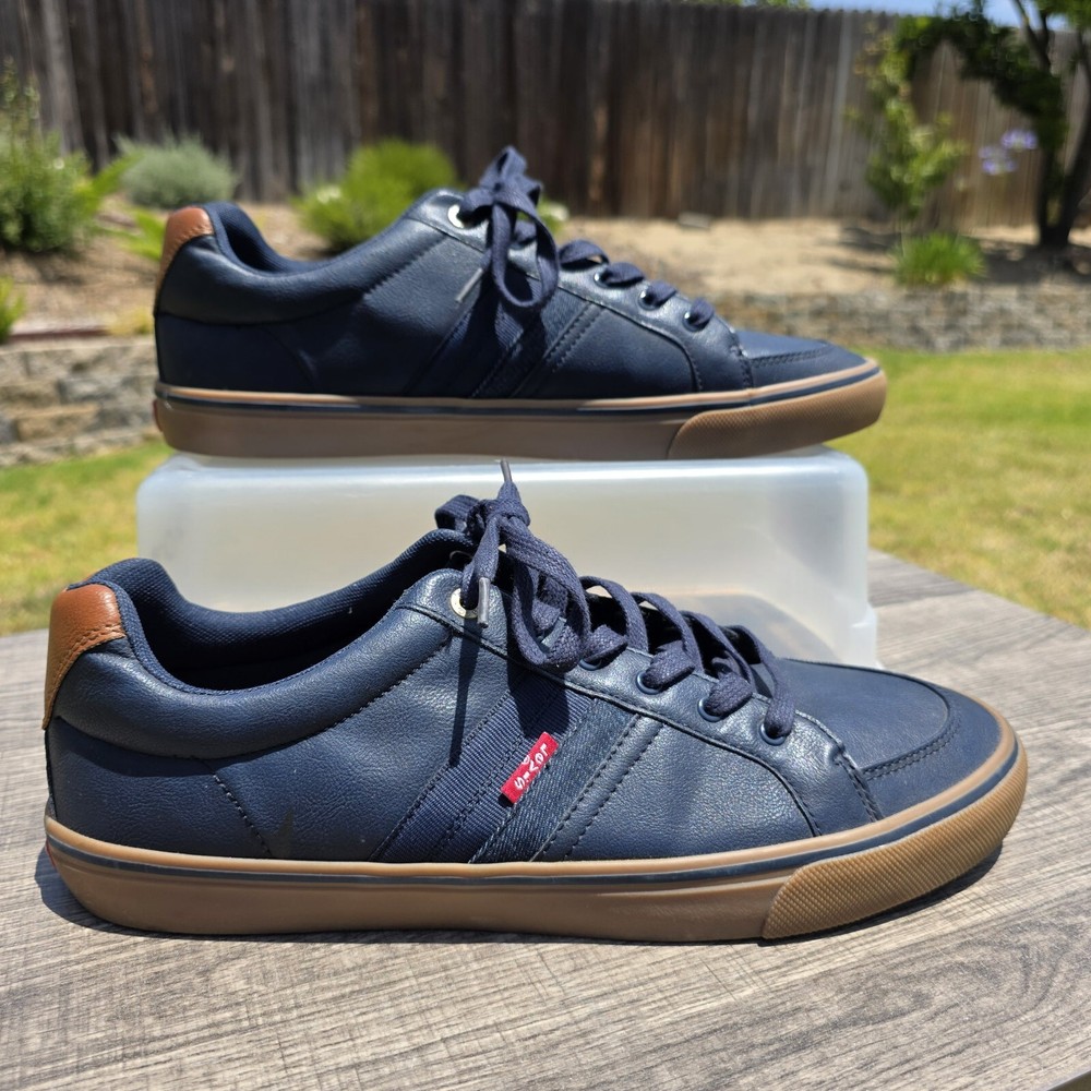 Levi's Turner Sneakers Mens 13 Comfort Navy Blue & Brown Athletic Shoes EUC