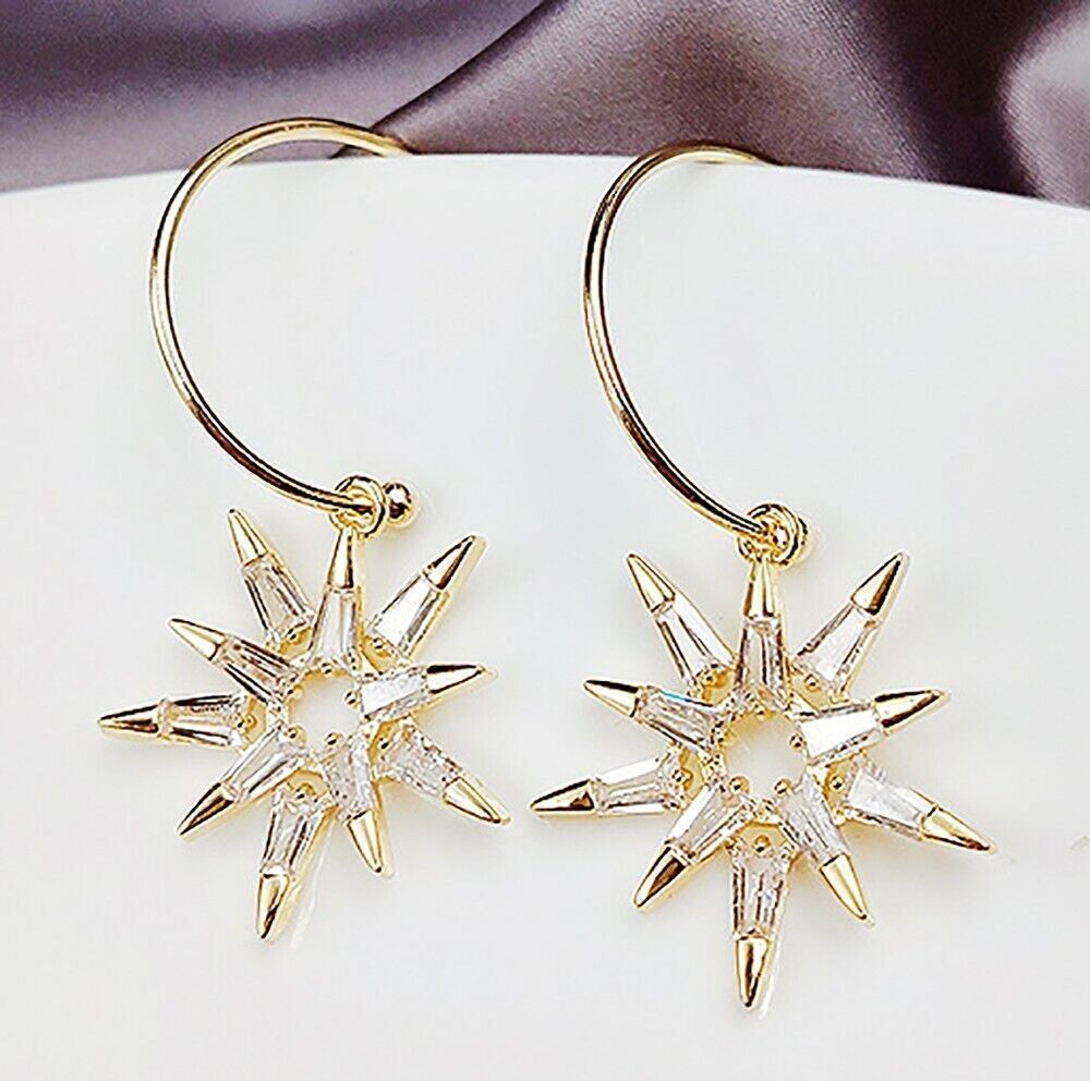 Fashion earings gold plated crystal dangle drop star jewelry earrings womens
