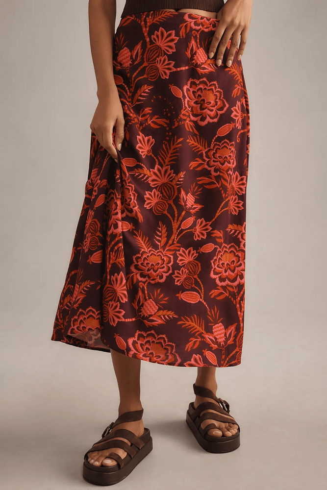 Farm Rio x Anthropologie Satin Slip Midi Skirt