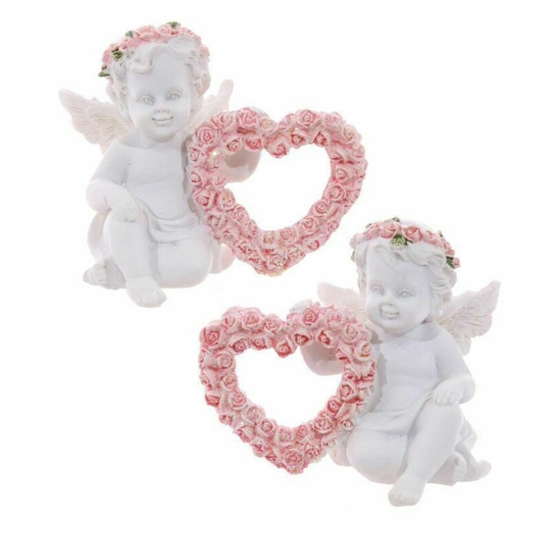 Valentine s Day Ornaments Set of 2 Love Heart Rose Resin Figurine Art