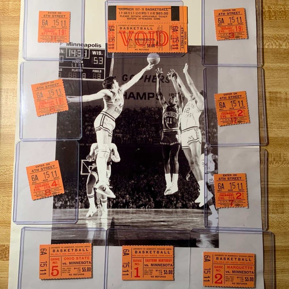 Kevin McHale 1977-78 Minnesota 9-game ticket stubs booklet VG-EX condition