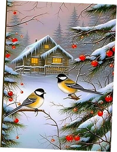 5D Diamond Painting Snow and Tree Birds in Winter Full Drill by Number Kits,