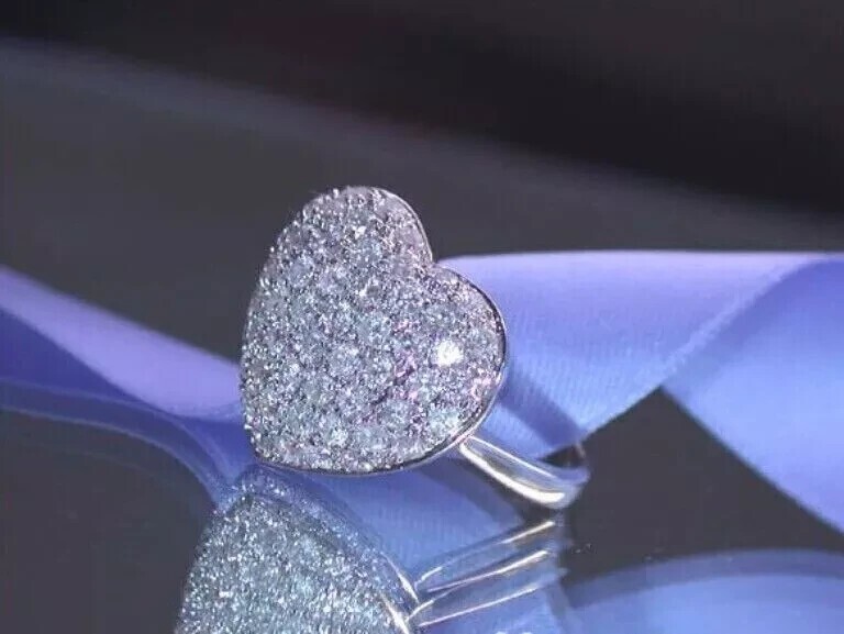 3 Ct Round Simulated Diamond Engagement Heart Band Ring 14k White Gold Plated