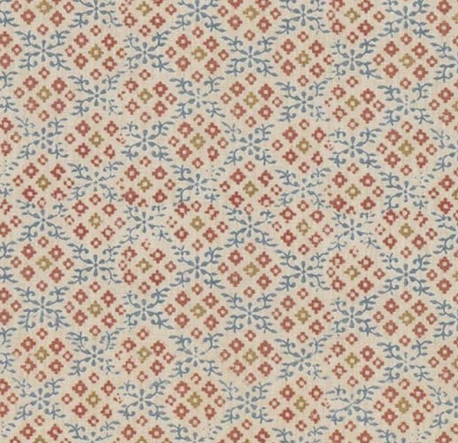 GP & J BAKER CURTAIN FABRIC DESIGN GRANTLY 3 METRES LINEN BLEND  INDIGO/RED