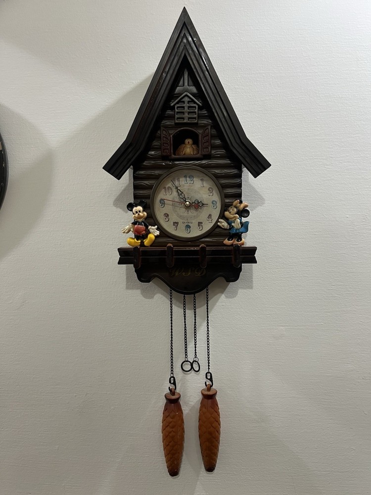 Vintage Rare WSD Disney Mickey Minnie Cuckoo Clock with Pendulum Wall Decor