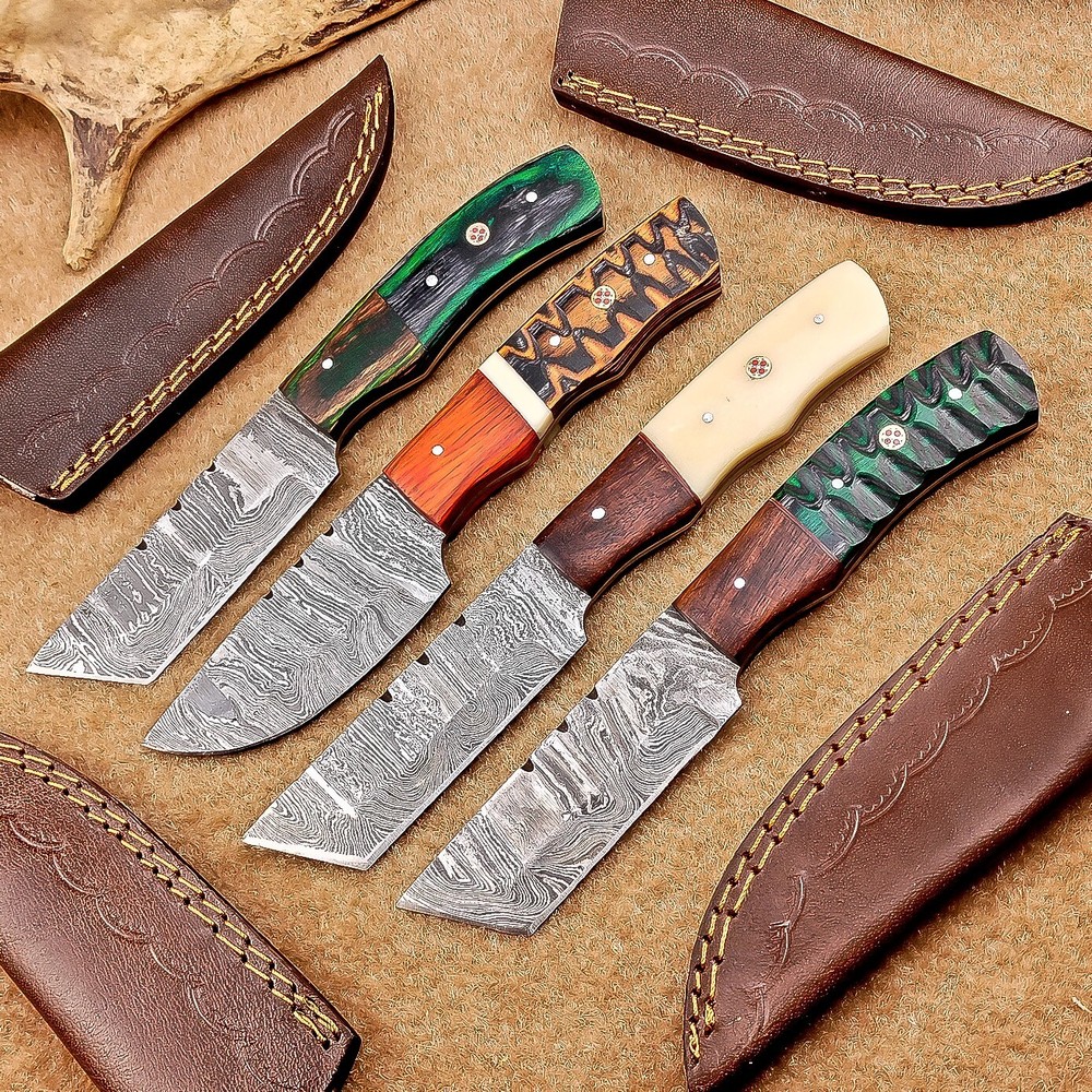4 Pcs Damascus Blade Skinner Knives Set | 8
