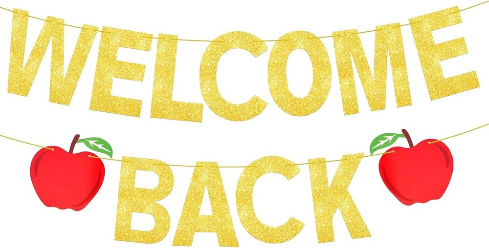 Gold Welcome Back Banner for Classroom - School Decor Sign-image