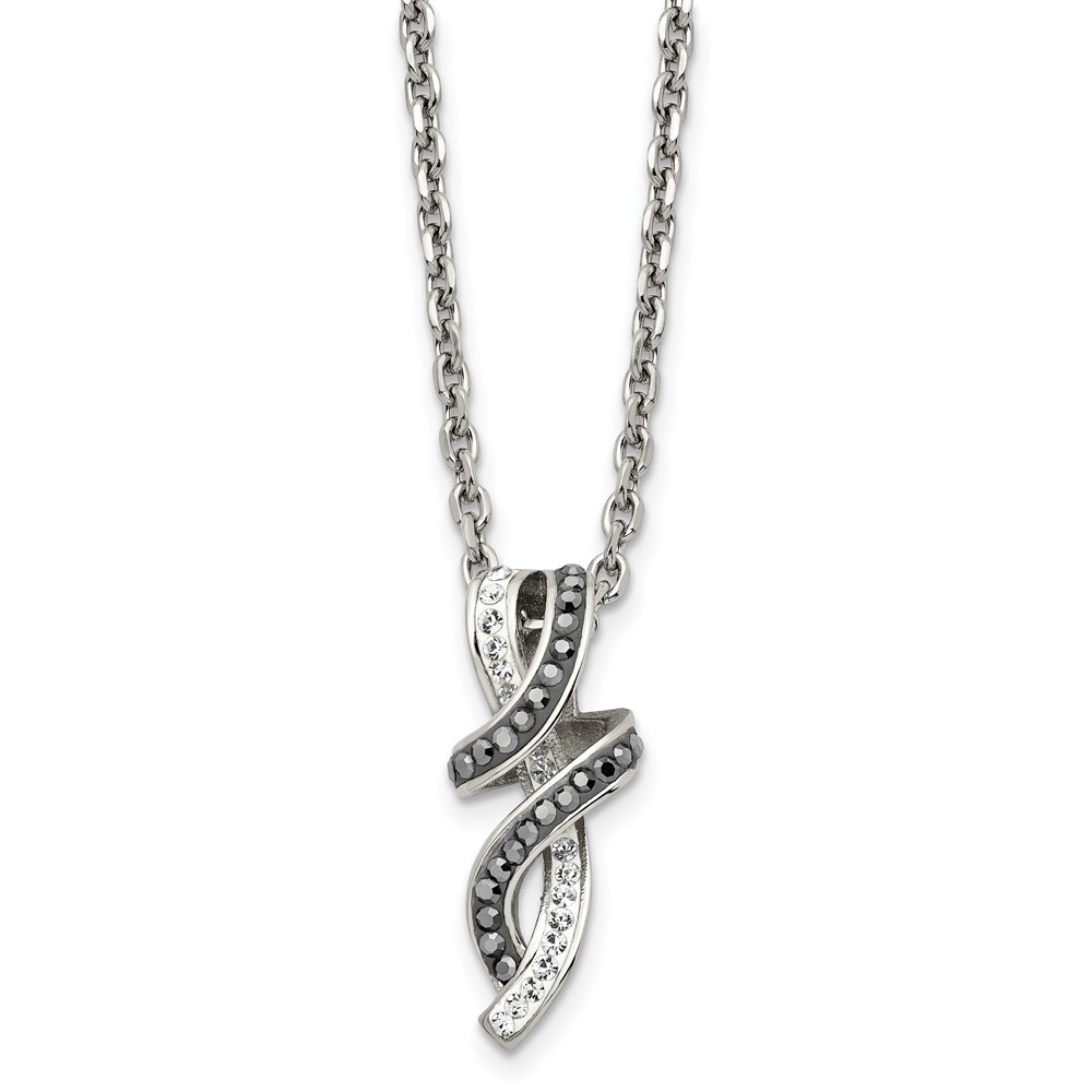Stainless Steel Black and White Crystal Twisted Pendant Cable Chain Necklace 18