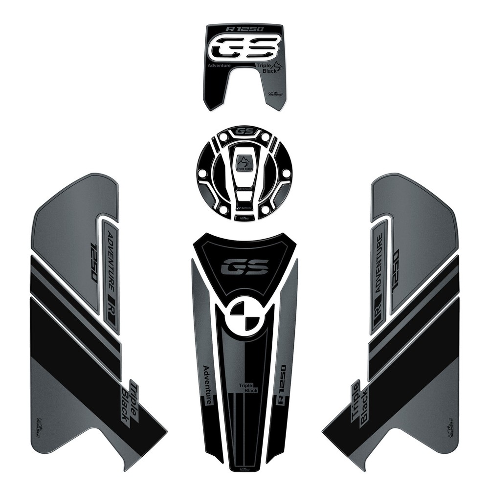 Set Tank Stickers 3D Compatible With BMW GS 1250 Adventure Triple Black 2023