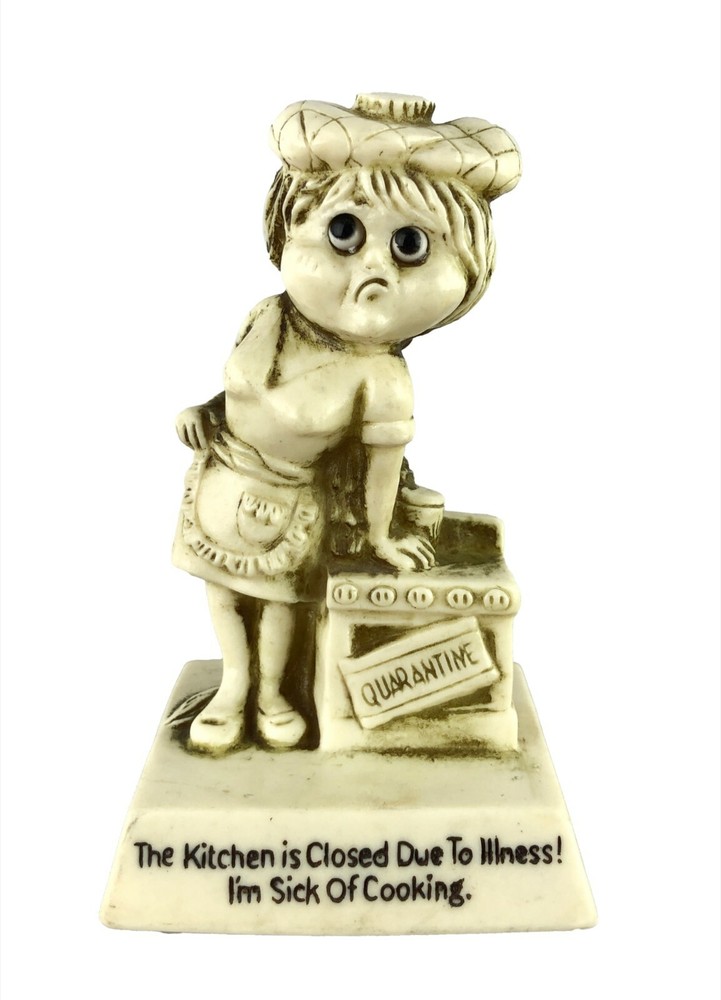 Vtg 1977 Statue Russ Berrie Kitchen Closed Due to Illness Sick of Cooking 9134