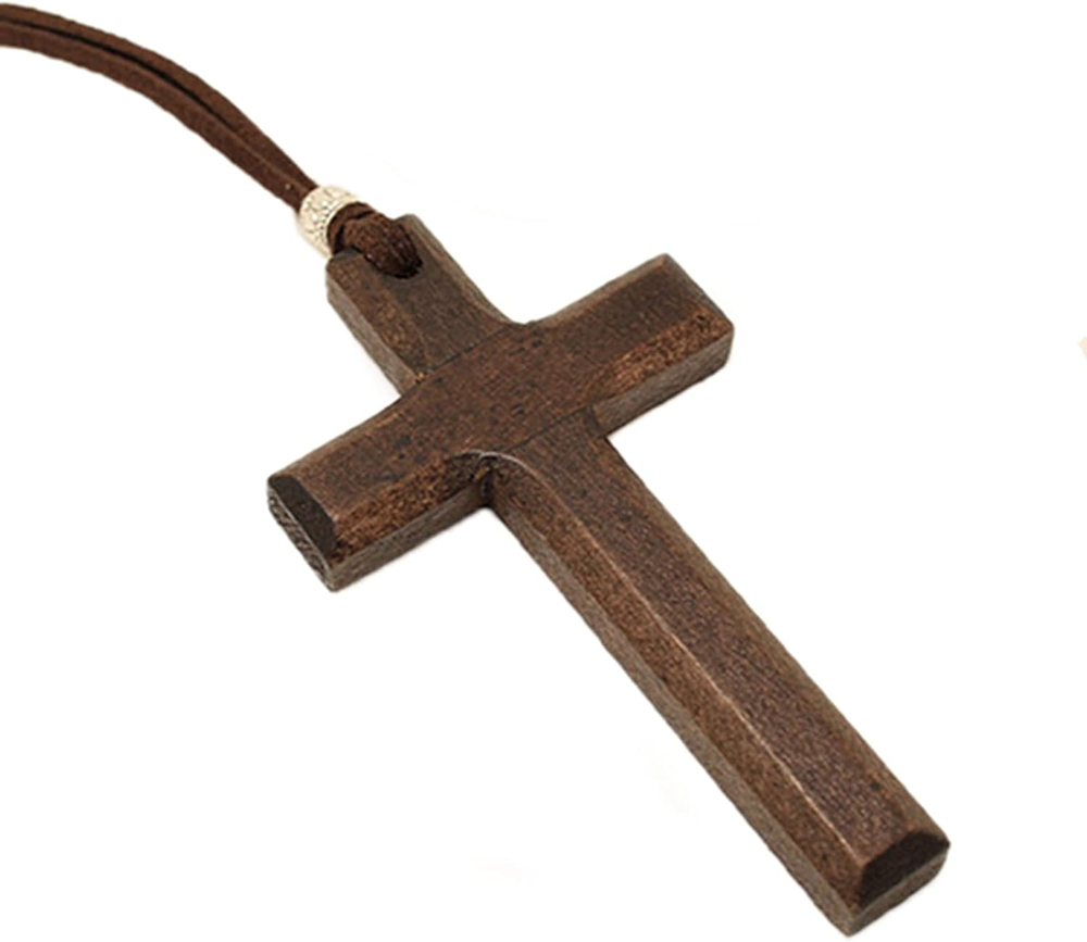 Wooden Cross Necklace for Men Women, Wood Cross Pendant Necklaces for Car Rearvi