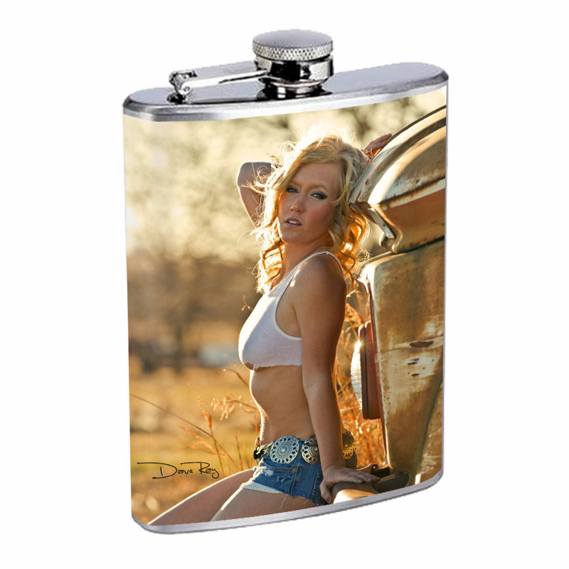 Country Pin Up Girls D23 Flask 8oz Stainless Steel Hip Drinking Whiskey