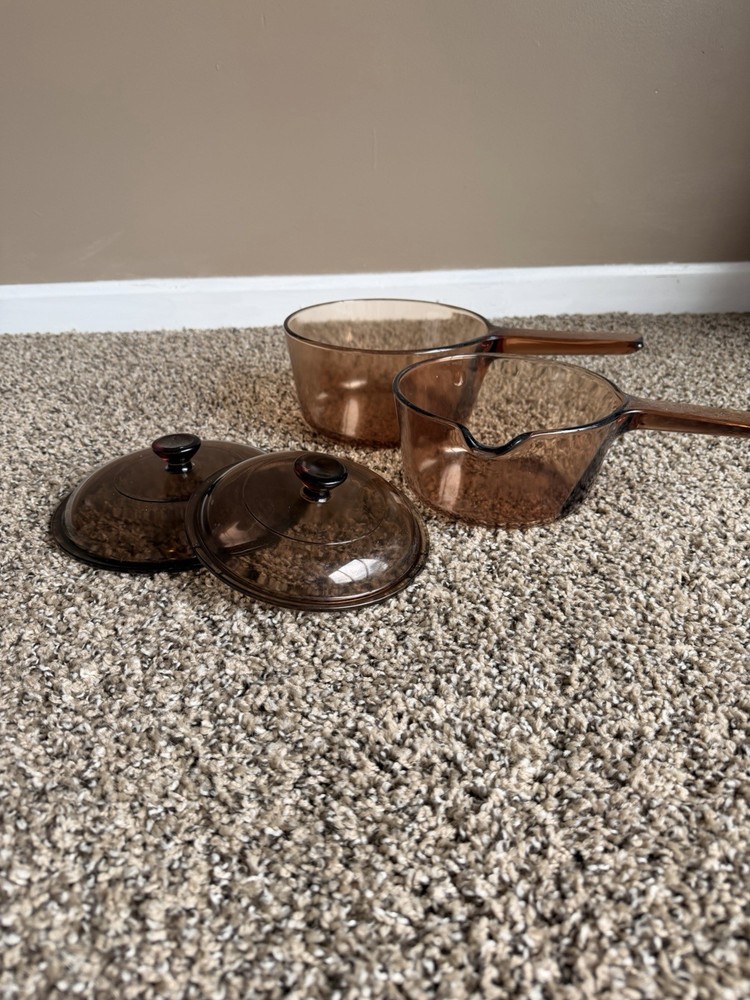 Visions 1.5L  and 2.5L Amber Glass Saucepan Pot Pan - Stovetop & Oven Safe