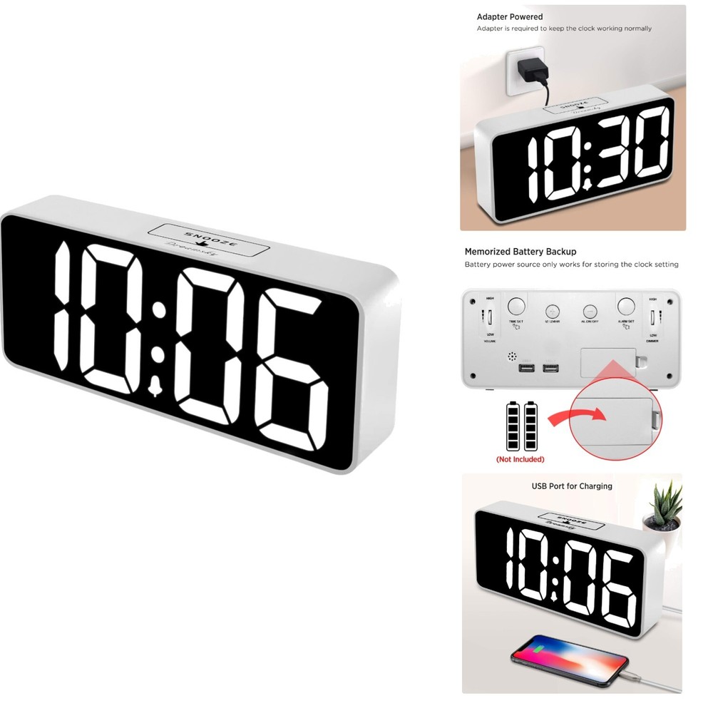 9-Inch Dimmable Digital Alarm Clock with USB Charging and Adjustable Volume