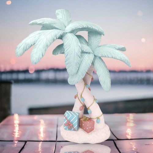 Coastal Christmas Decor Double Palm Tree With Presents Ships Fast-image