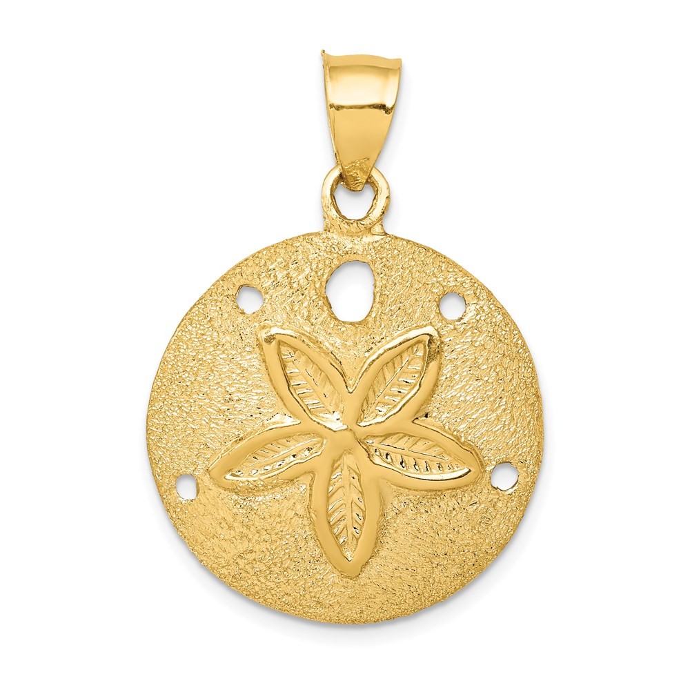 14k Yellow Gold Solid Polished Laser-Cut Sand Dollar Pendant L-1.34 Inch