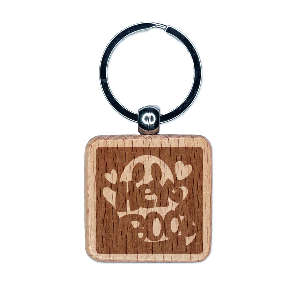 Hey Boo Ghost Halloween Engraved Wood Square Keychain Tag Charm