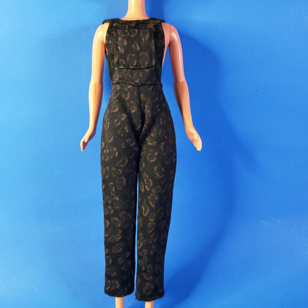 Fashion Doll Barbie Clone Black Leopard Print Overalls Jumpsuit Outfit