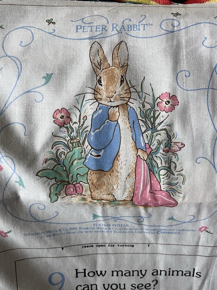 VTG Beatrix Potter Counting Fabric Book, Peter Rabbit Easter Panel Darling